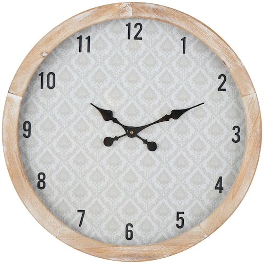 23.5&#x22; Floral Wall Clock with Light Brown Wood Frame